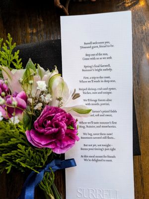 Poem and bouquet at Surrell in Seattle
