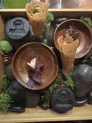 Celery root, truffle cookie, cone  at Surrell in Seattle