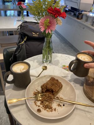 Café Latte with oat milk & apple crumble 😊  at Mister Magpie Coffee in Ballsbridge