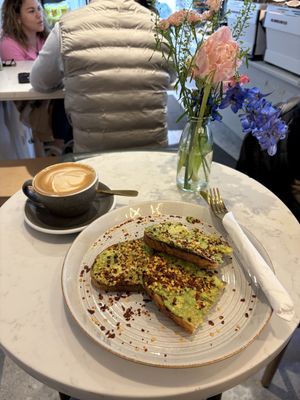 Avocado toast and oat milk cappuccino   at Mister Magpie Coffee in Ballsbridge