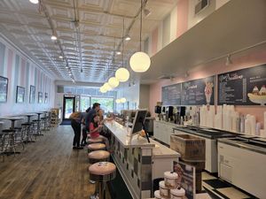 Inside view from the order counter at Pav's Creamery in Cuyahoga Falls