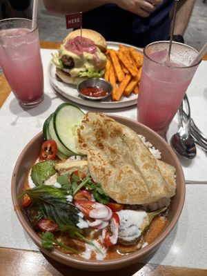 Tom yum, lychee sodas, impossible burger   at Here With Years in Hong Kong Island