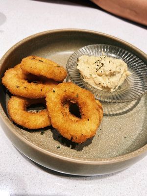 Calimari rings  at Here With Years in Hong Kong Island