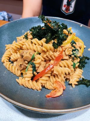 Creamy fusilli salmon pasta   at Here With Years in Hong Kong Island