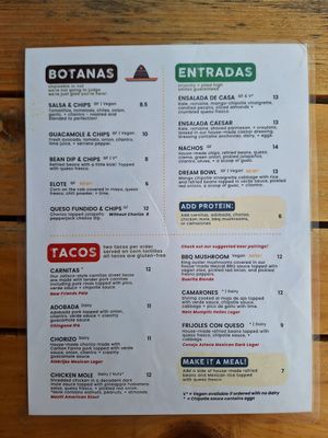Menu a at El Sueñito Brewing Company in Bellingham