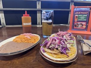 Asada oyster mushroom tacos with side of rice and beans.   at El Sueñito Brewing Company in Bellingham