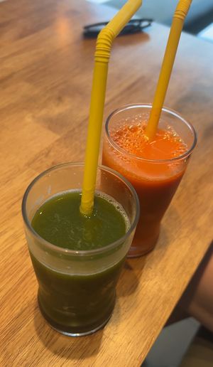 Green & carrot orange juice   at Hummus Yossef in Koh Samui
