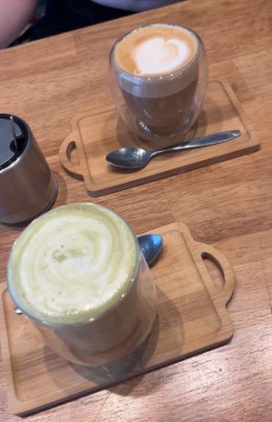 vegan cappuccino & matcha   at Hummus Yossef in Koh Samui