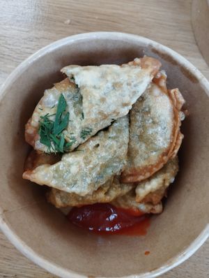 Fried vegetable dumplings at Pelmeni Dumplings in Riga