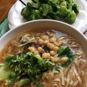 noodles and chickpeas  at Chanyue Xinyu Vegetarian House in Chongqing