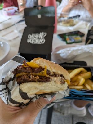 Double smash burger at Guakame Street Food in Barcelona