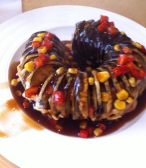 amazing light-fried eggplants with hot sauce at Pu Ti Su - Bodhi Vegetarian - Xingyuehui in Chongqing