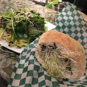Sandwich Karma Shawarma avec petite salade at Panthere Verte - Plateau in Montreal
