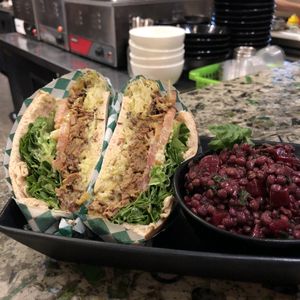 Sandwich Karma Shawarma et Salade de lentilles marinées at Panthere Verte - Plateau in Montreal