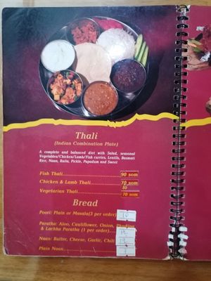 Thali options at Delhi Darbar in Dushanbe
