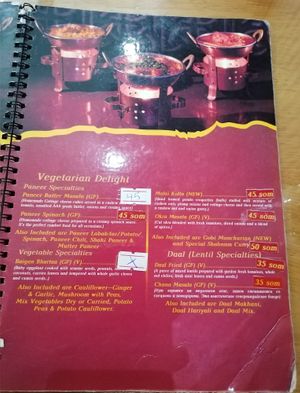 Veg options at Delhi Darbar in Dushanbe