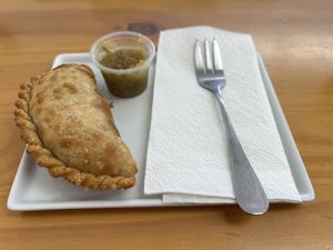 Vegan chorizo, egg, and cheese empanada  at Tetherball Coffee in Jacksonville