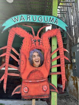 My babely wife was the only lobster at our table   at Waruguma in San Pedro