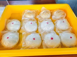 Char siew bao and curry bun at Straight 8 Veggie Cafe in Kuching