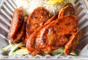 Take away ngoh hiang rice, good at Straight 8 Veggie Cafe in Kuching