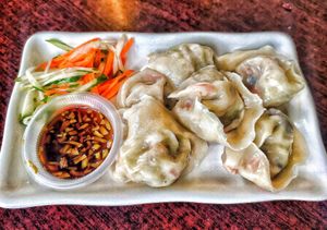 Steam dumplings, delicious at Straight 8 Veggie Cafe in Kuching