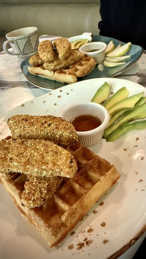 Chick’n and Waffles  at WaffleLand Cafe in Vancouver