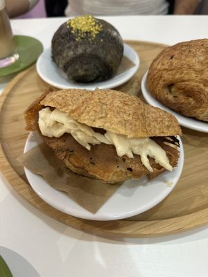 Savory croissants with vegan cheese and vegan ham   at Pasticceria Vegana Biologica La Magnolia in Verona