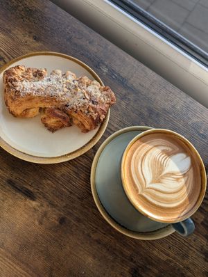 Hazelnut crown and oat latte at Kringle Hillsborough in Sheffield