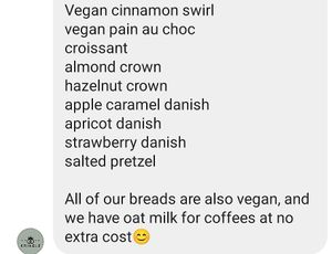 Full list of vegan options (also clearly marked in store) at Kringle Hillsborough in Sheffield