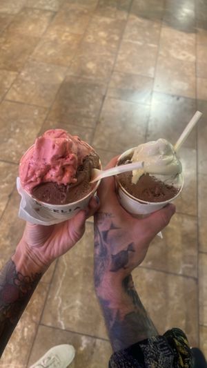 Chocolate, vanilla and strawberry (all vegan)  at Gioelia Cremeria in Alicante