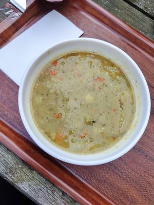 Vegan pea soup, traditional german dish at Milchhalle Wilsede in Bispingen