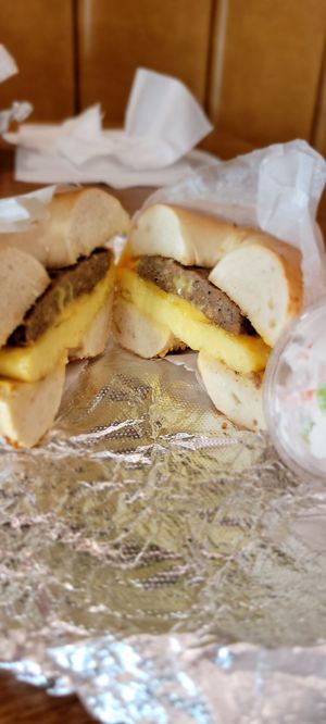 Sausage egg and cheese bagel at Auburn Bagel Company in Auburn