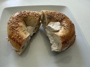 Caramel apple Tofu cream cheese on a Sesame Bagel 🥯   at Auburn Bagel Company in Auburn