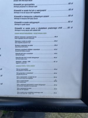 Menu  at Pak Choi in Sopot