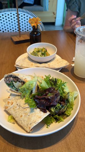 Black Bean Falafel Wrap with Avocado Hummus appetizer   at Flower Child in St Louis