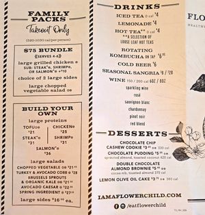 Menu at Flower Child in St Louis