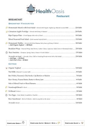 Menu 1 at Health Oasis Resort in Koh Samui