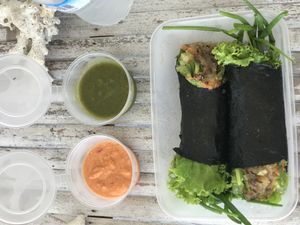 My take out- breakfast wrap at Health Oasis Resort in Koh Samui