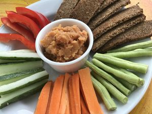 Home made hummus plate with sprouted toasties  at Health Oasis Resort in Koh Samui