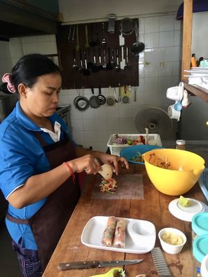 Wrapping the Raw Spring Rolls at Health Oasis Resort in Koh Samui