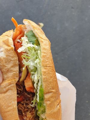 Mixed banh mi (roast pork+lemongrass tofu): SO GOOD, great mayo, good bread +lots of filling at Viet Rose Cafe in Fitzroy