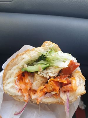 Mixed banh mi (roast pork+lemongrass tofu): SO GOOD, great mayo, good bread +lots of filling at Viet Rose Cafe in Fitzroy