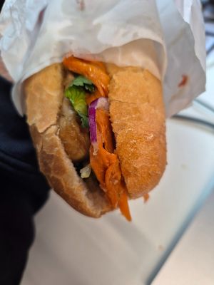 Mixed roll (lemongrass tofu+fake meat) banh mi $12.00: yum! at Viet Rose Cafe in Fitzroy