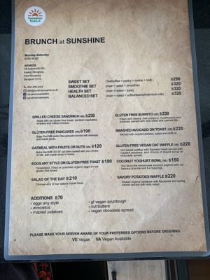 Cafe menu at Sunshine Market in Bangkok
