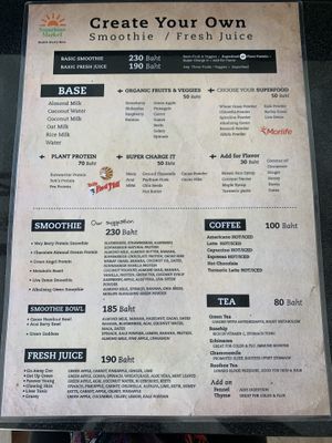 Cafe menu at Sunshine Market in Bangkok