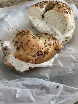 Everything bagel with plain tofu cream cheese   at Baron's Bagels in Point Pleasant