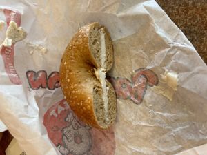 Vegan cream cheese on a bagel  at Bagelman  in Danbury