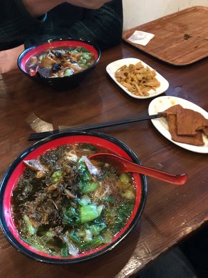 Didn’t see any non-vegan food options. This was delicious vegetable noodles with sides of tofu & bamboo shoots. at Lingyin Temple Vegetarian Noodles in Hangzhou