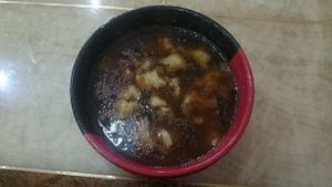 面疙瘩: The ingredients of the soup are dumplings and fragrant laver. The dumplings, with no filling like wonton, are simple noodle-dough torn to many pieces about 4cm in diameter. at Tiandi Vegetarian in Nanjing