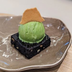 Vegan Fudgy Chocolate Brownie with Gelato at Hvala Odeon in Central Singapore